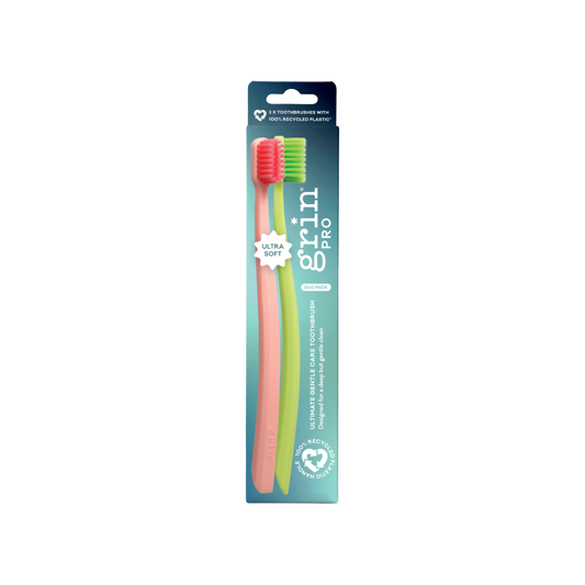 Grin Pro Ultimate Gentle Care Toothbrush Green and Pink 2 pk