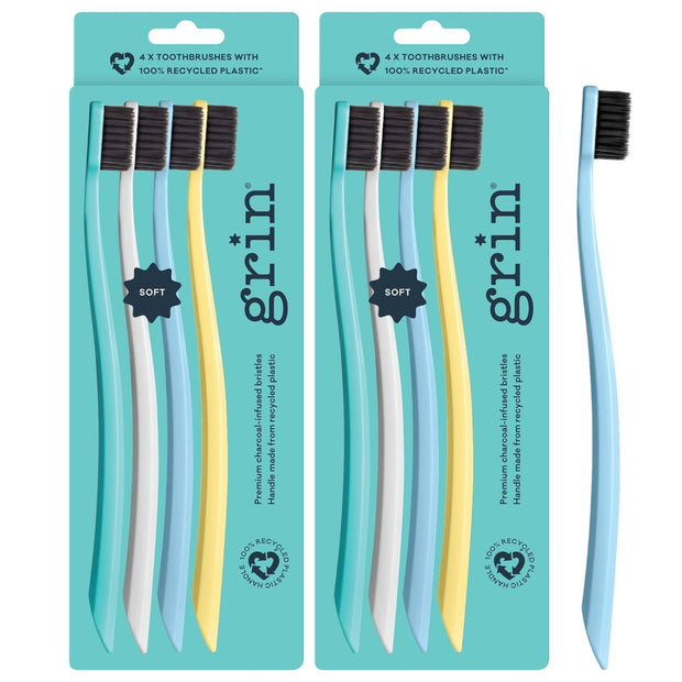 Grin 100% Recycled Toothbrush 4pk Soft Summer Beach