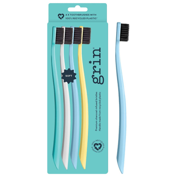Grin 100% Recycled Toothbrush 4pk Soft Summer Beach