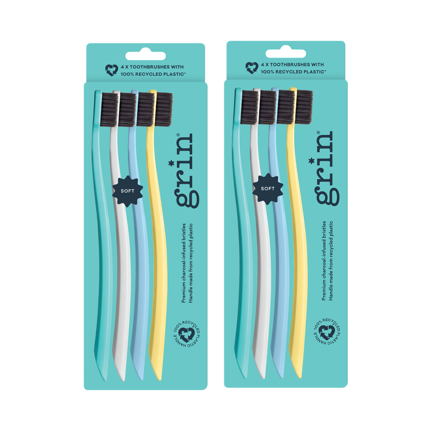 Grin 100% Recycled Toothbrush 4pk Soft Summer Beach
