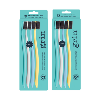 Grin 100% Recycled Toothbrush 4pk Soft Summer Beach