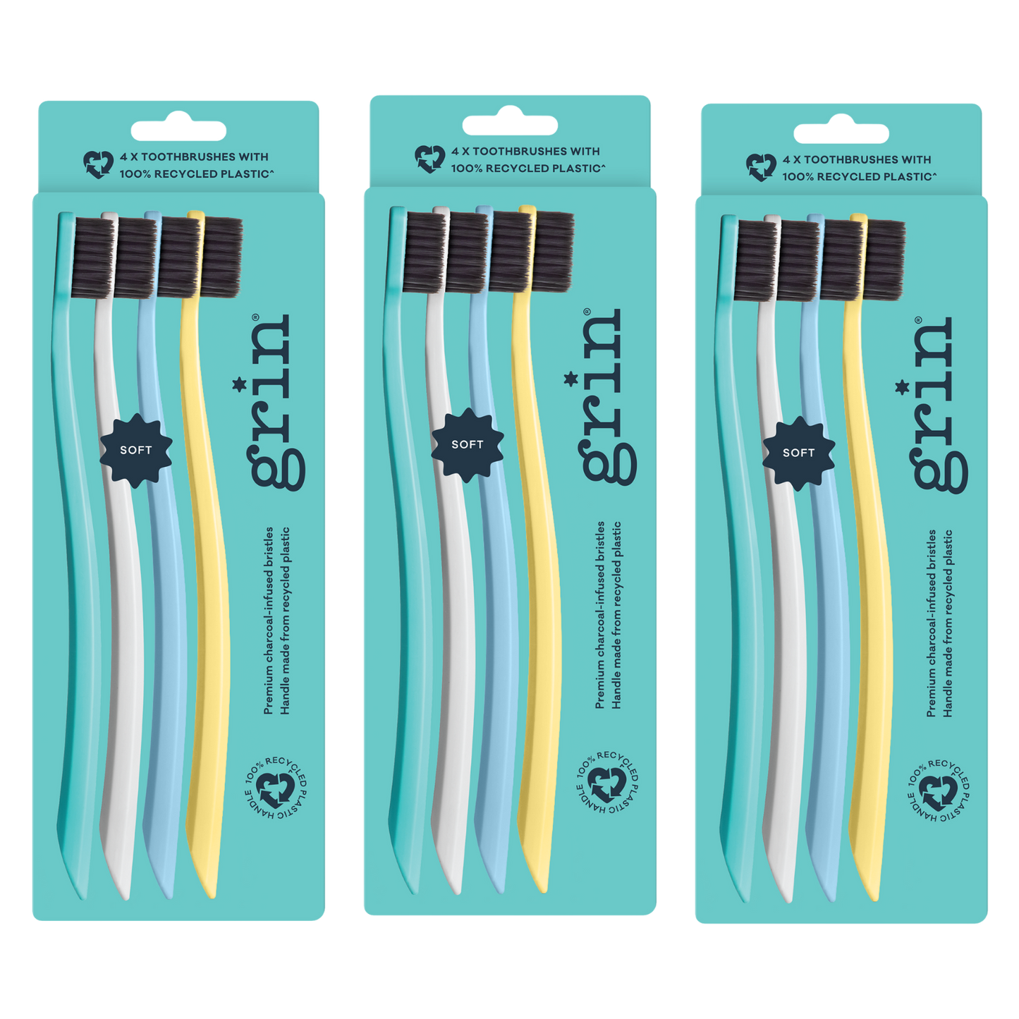 Grin 100% Recycled Toothbrush 4pk Soft Summer Beach