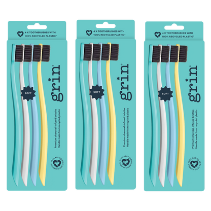 Grin 100% Recycled Toothbrush 4pk Soft Summer Beach