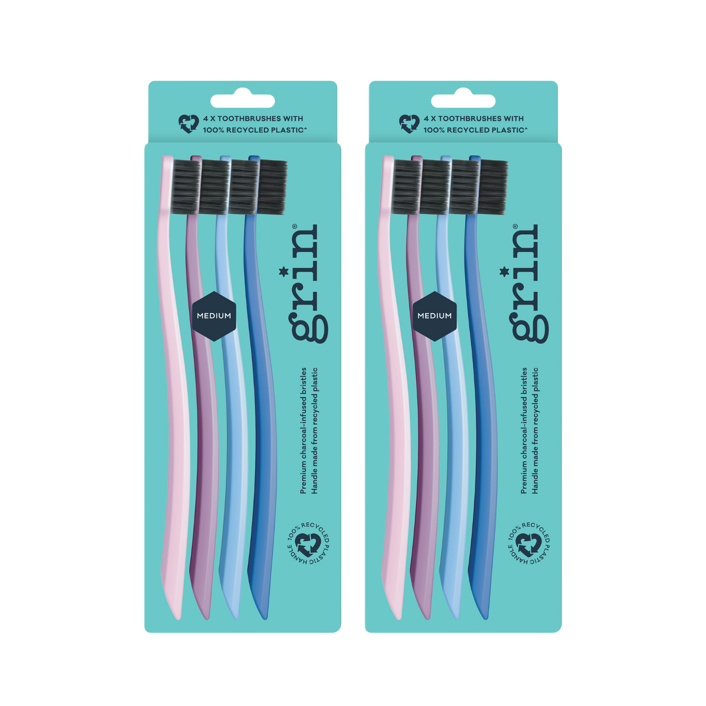 Grin 100% Recycled Toothbrush 4pk Medium Purple