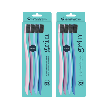 Grin 100% Recycled Toothbrush 4pk Medium Purple