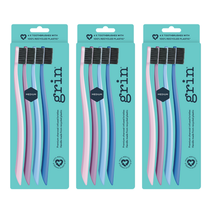 Grin 100% Recycled Toothbrush 4pk Medium Purple