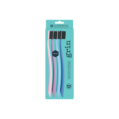 Grin 100% Recycled Toothbrush 4pk Medium Purple