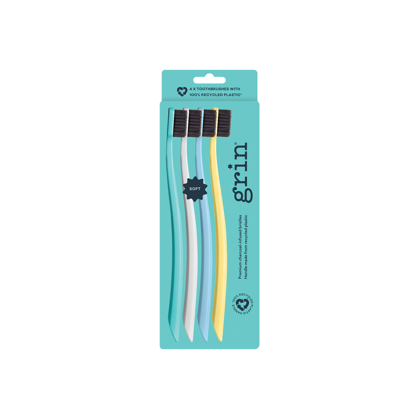 Grin 100% Recycled Toothbrush 4pk Soft Summer Beach