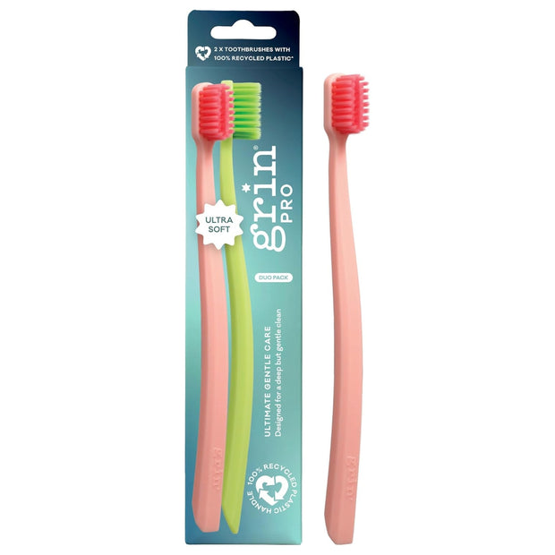 Grin Pro Ultimate Gentle Care Toothbrush Green&Pink 2pk