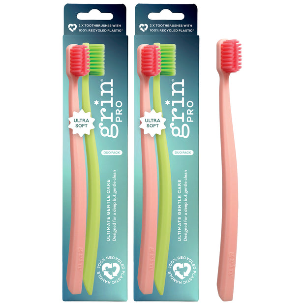 Grin Pro Ultimate Gentle Care Toothbrush Green&Pink 2pk