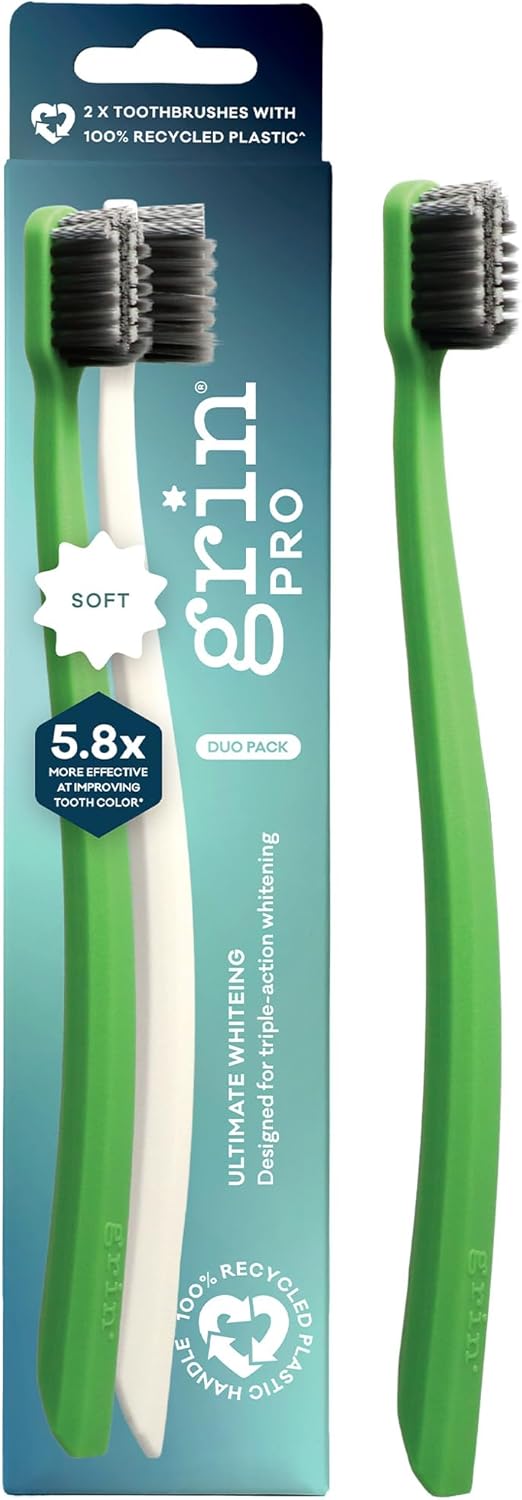 Grin Pro Ultimate Whitening Toothbrush Green&White 2pk