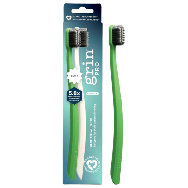Grin Pro Ultimate Whitening Toothbrush Green&White 2pk