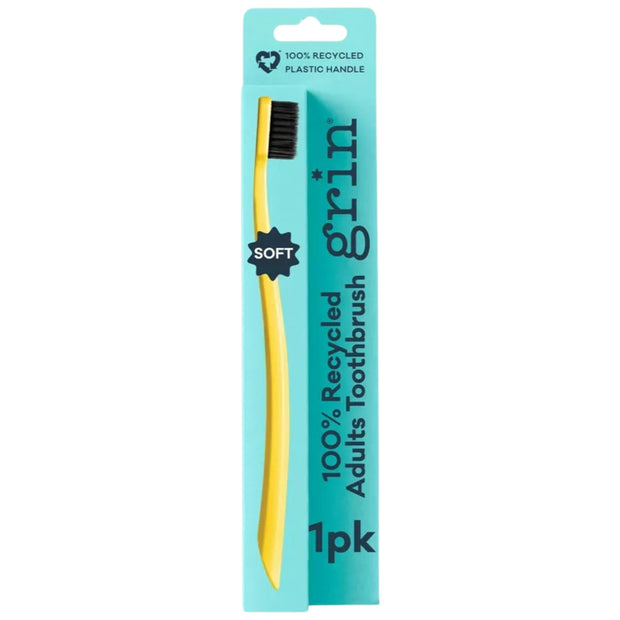 Grin Charcoal-Infused 100% Recycled Toothbrush for Sensitive Teeth and Gums - Lemon - Soft