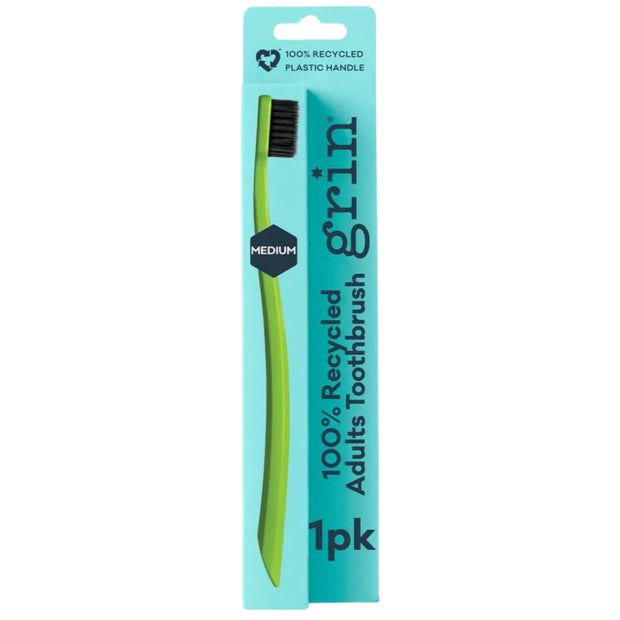 Grin Charcoal-Infused 100% Recycled Toothbrush for Sensitive Teeth and Gums - Lime - Medium