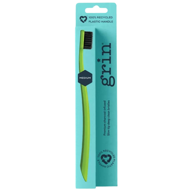 Grin Charcoal-Infused 100% Recycled Toothbrush for Sensitive Teeth and Gums - Lime - Medium