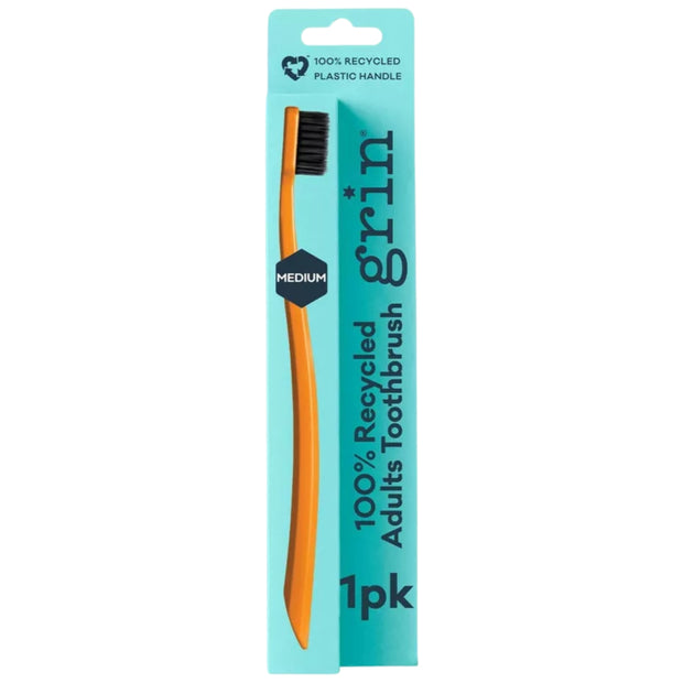 Grin Charcoal-Infused 100% Recycled Toothbrush for Sensitive Teeth and Gums - Orange - Medium
