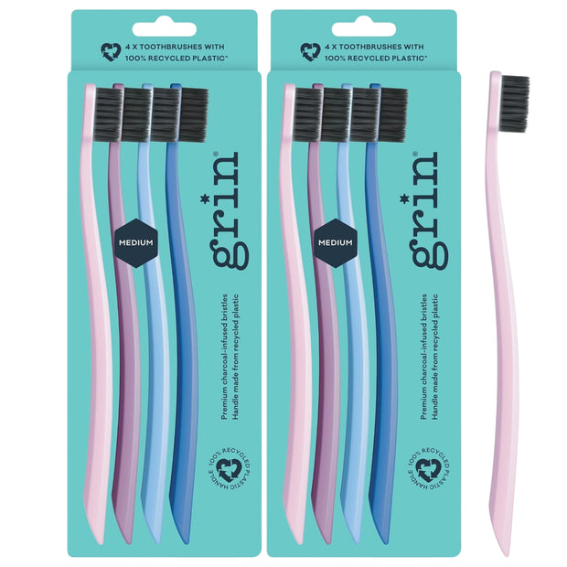 Grin 100% Recycled Toothbrush 4pk Medium Purple