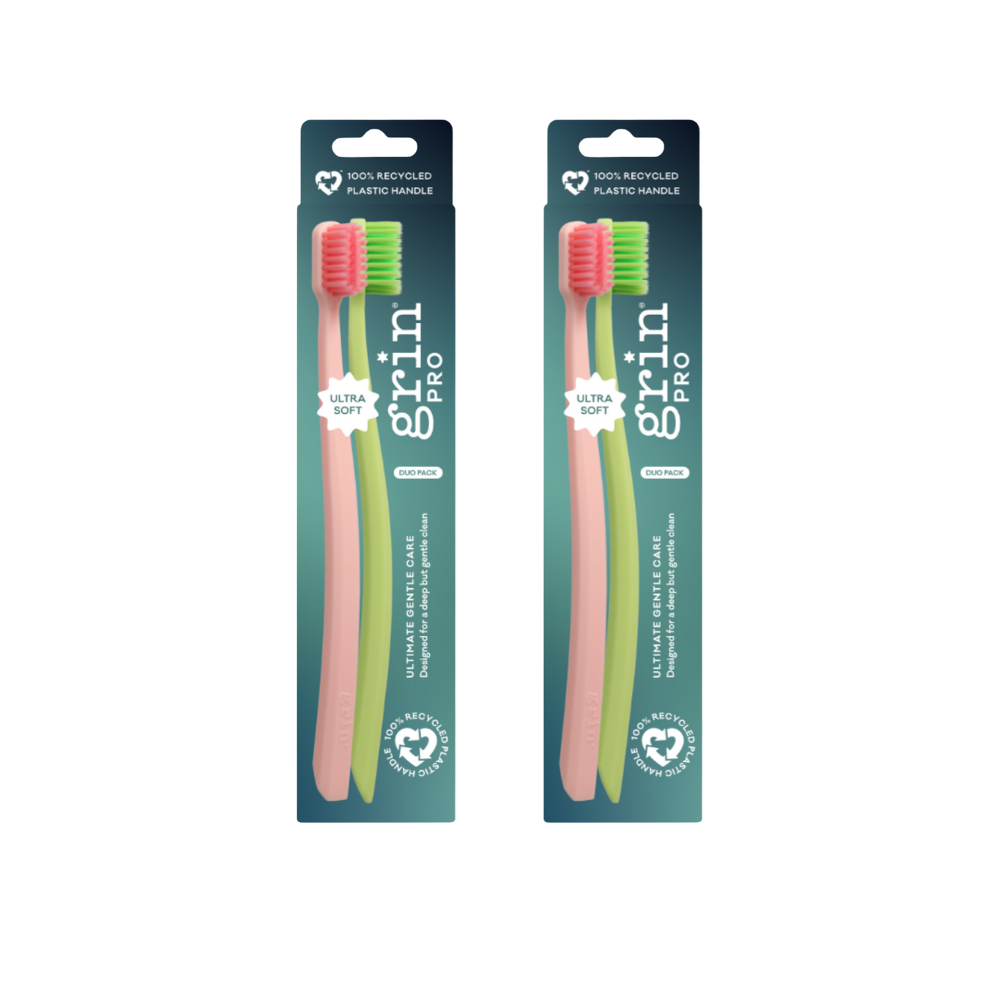 Grin Pro Ultimate Gentle Care Toothbrush Green and Pink 2 pk
