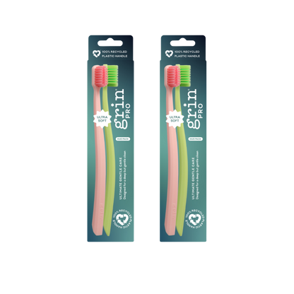 Grin Pro Ultimate Gentle Care Toothbrush Green and Pink 2 pk