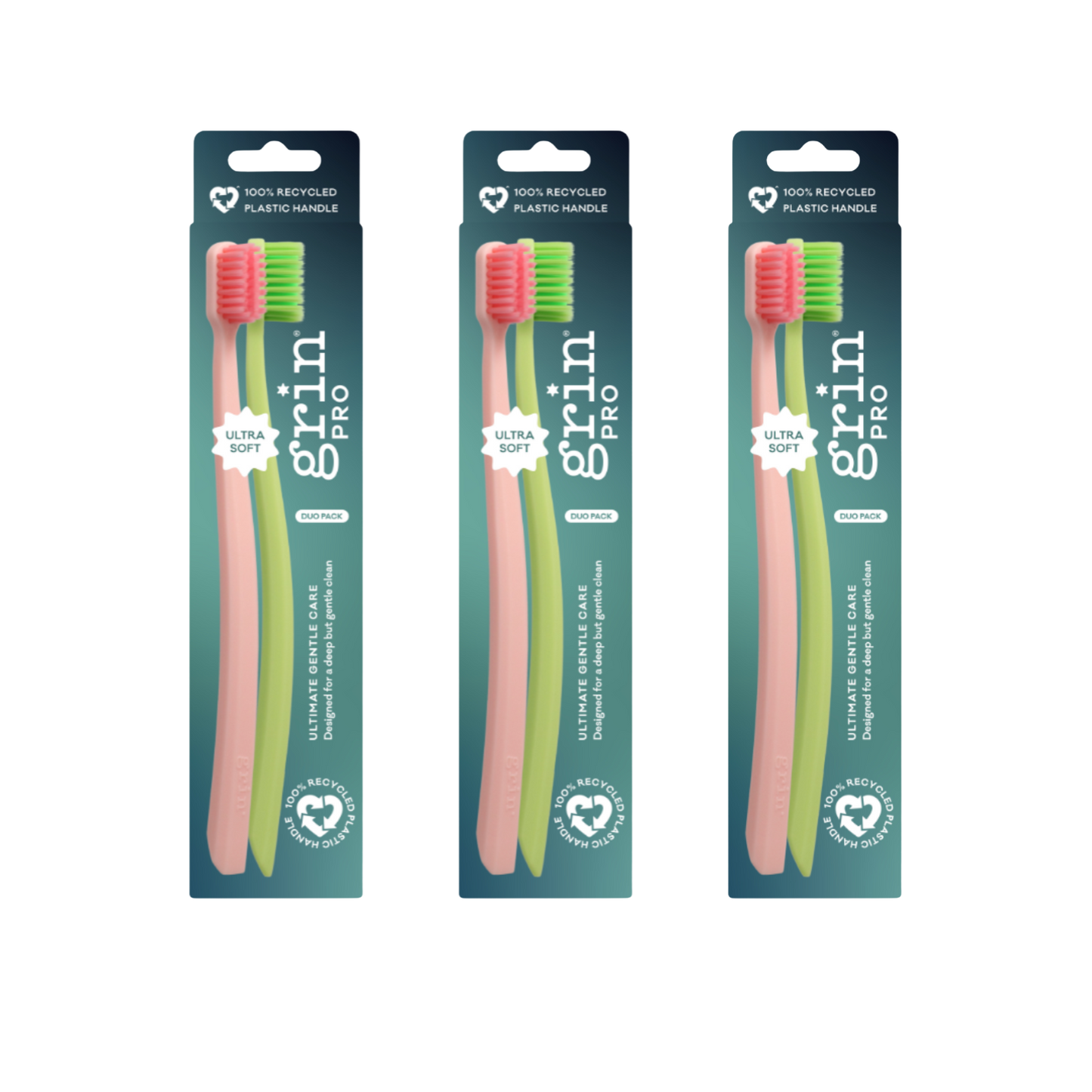 Grin Pro Ultimate Gentle Care Toothbrush Green and Pink 2 pk