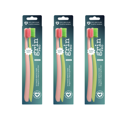 Grin Pro Ultimate Gentle Care Toothbrush Green and Pink 2 pk
