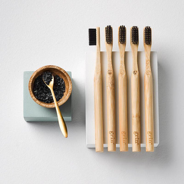 Grin Charcoal-Infused Bamboo Toothbrush Emoji 5 pack (Soft）-Grin Natural US
