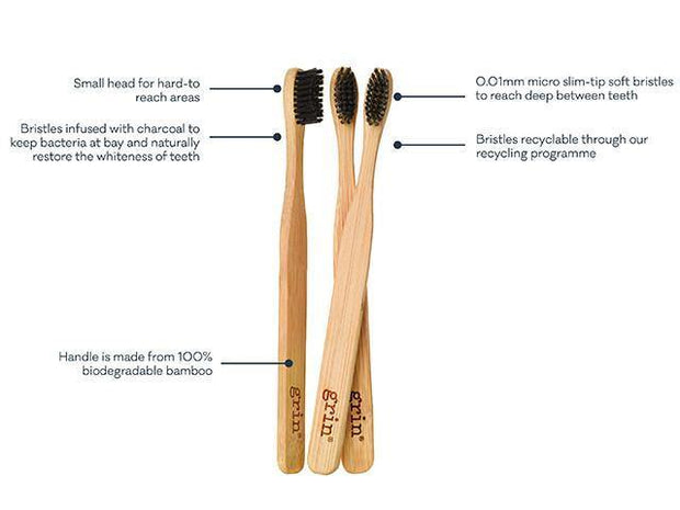 Grin Charcoal-Infused Bamboo Toothbrush - GRIN - Grinnatural